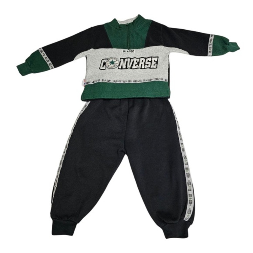 Vtg‎ 90s Converse Kids All Star Sweatshirt & Pants Outfit Set Sz 5 Black Green